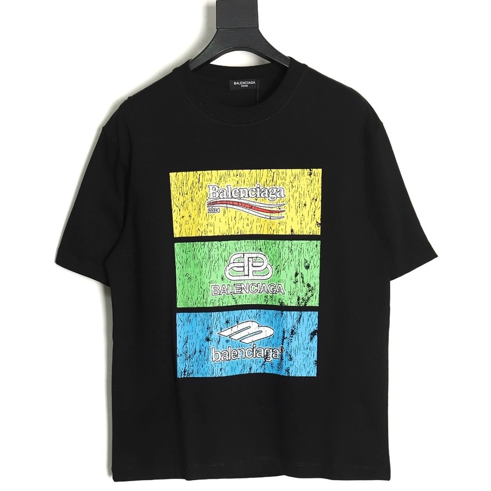 Balenciaga Square 3 Logo Print Short Sleeve TSK1,Cheap Replica Reps Balenciaga