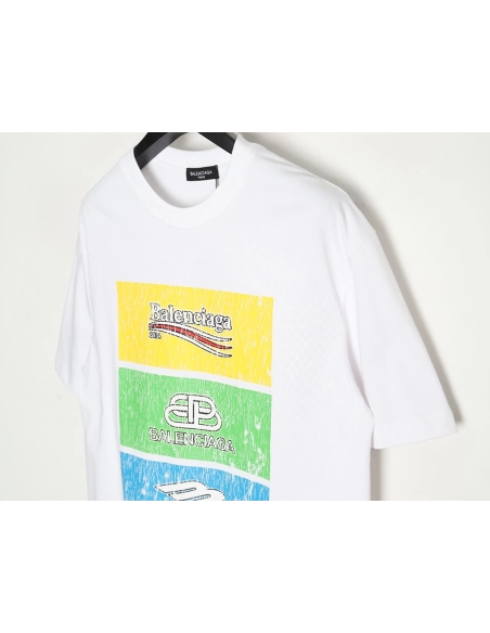 Balenciaga Square 3 Logo Print Short Sleeve,Cheap Replica Reps Balenciaga