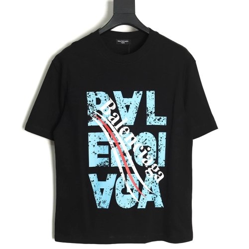 Balenciaga mottled old letter logo short sleeve TSK1,Cheap Replica Reps Balenciaga