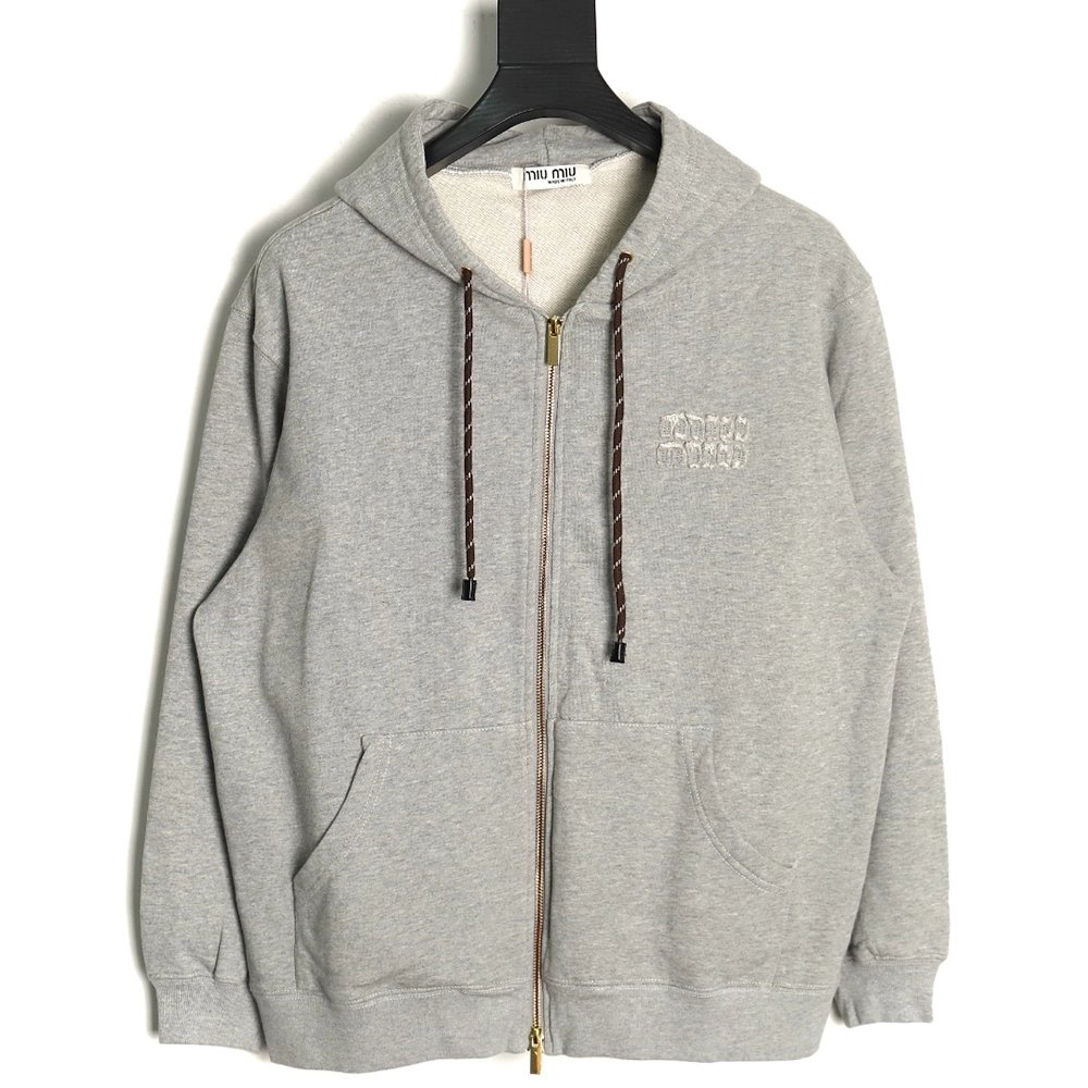 Miu Miu patch embroidered lettering zipup jacket,Cheap Replica Reps Miu Miu