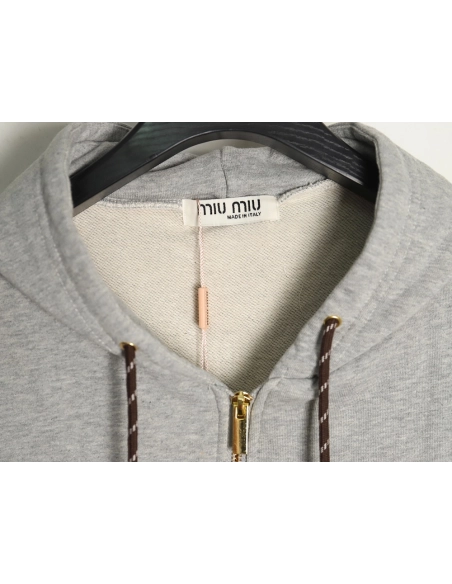 Miu Miu patch embroidered lettering zipup jacket,Cheap Replica Reps Miu Miu