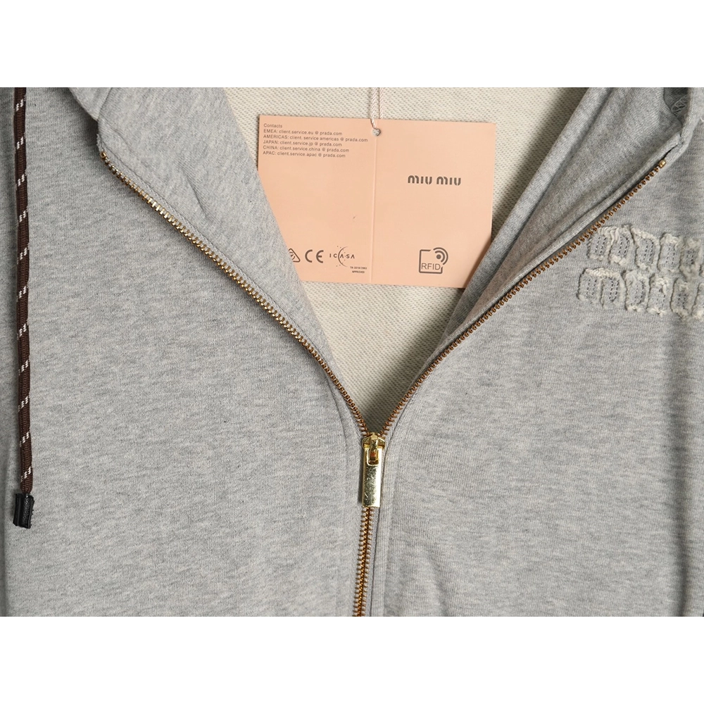 Miu Miu patch embroidered lettering zipup jacket,Cheap Replica Reps Miu Miu