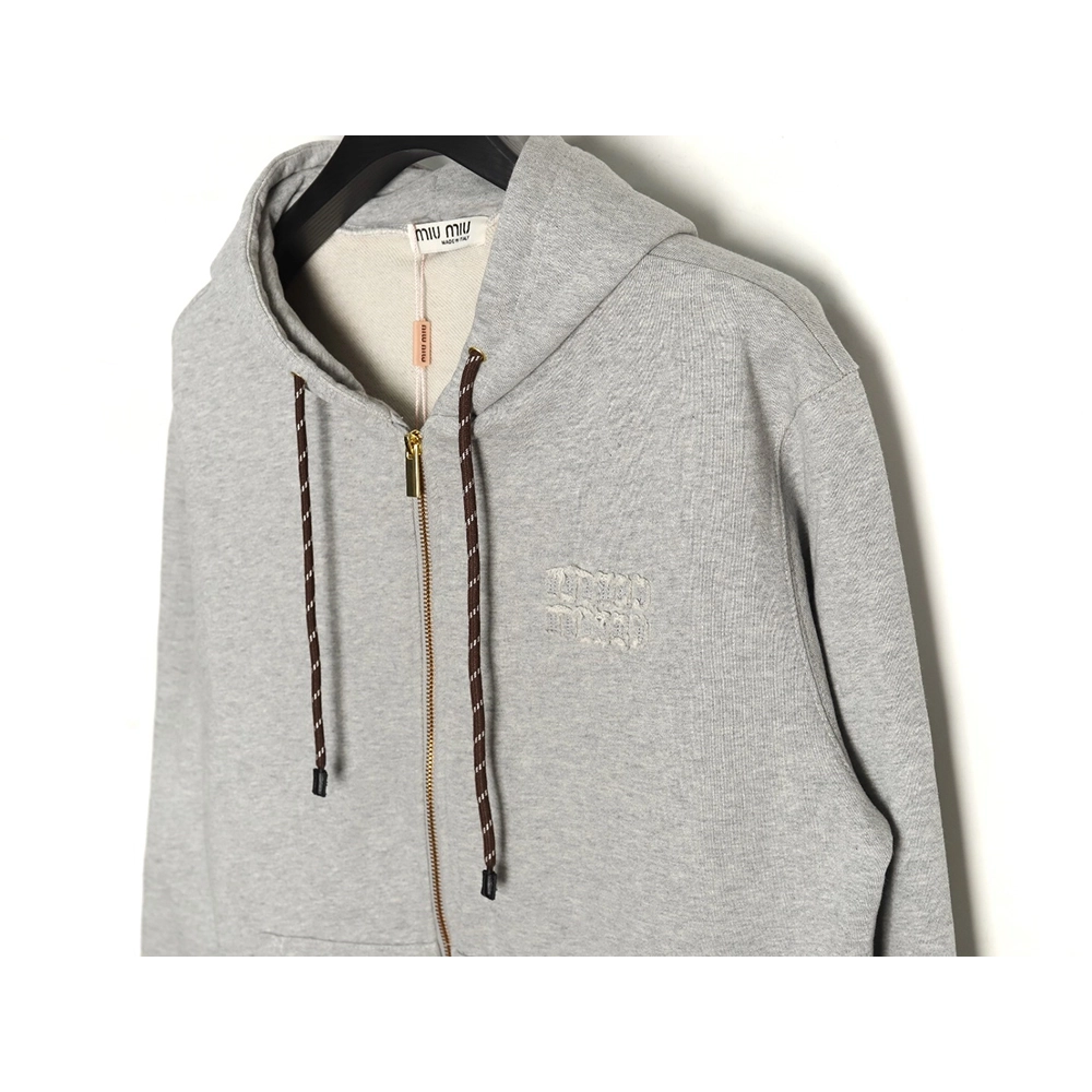 Miu Miu patch embroidered lettering zipup jacket,Cheap Replica Reps Miu Miu