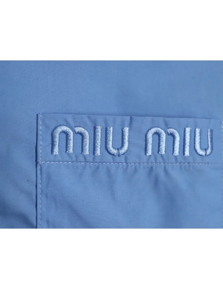 Miu Miu Pocket Lettering Embroidered Poplin Shirt TSK1,Cheap Replica Reps Miu Miu