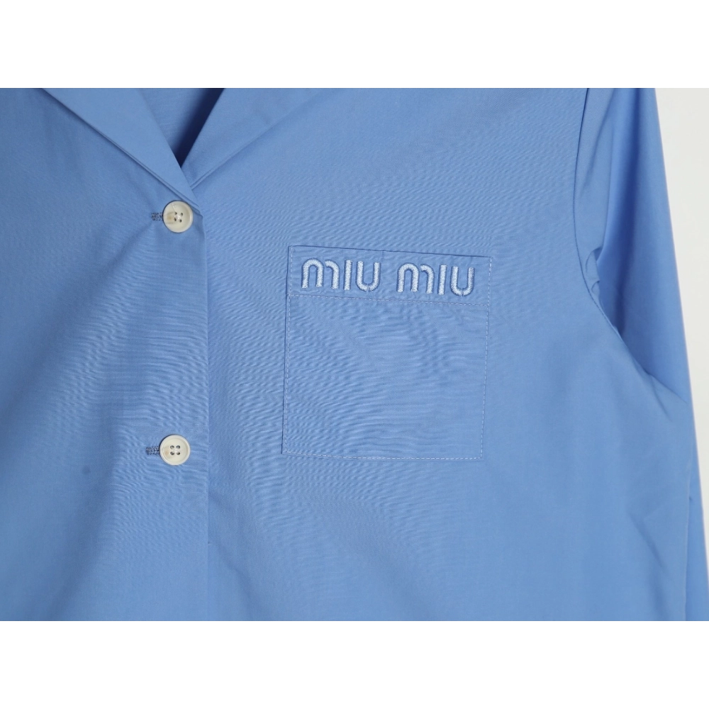 Miu Miu Pocket Lettering Embroidered Poplin Shirt TSK1,Cheap Replica Reps Miu Miu