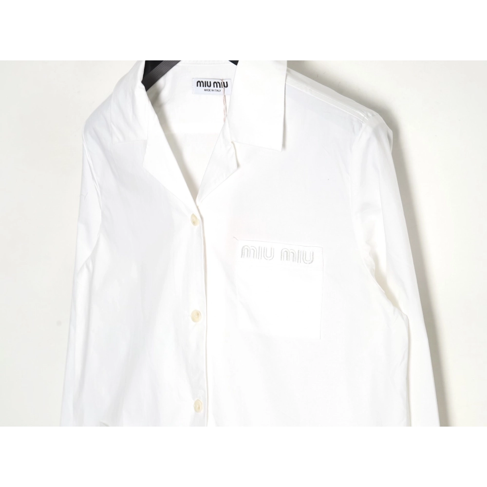 Miu Miu Pocket Lettering Embroidered Poplin Shirt,Cheap Replica Reps Miu Miu