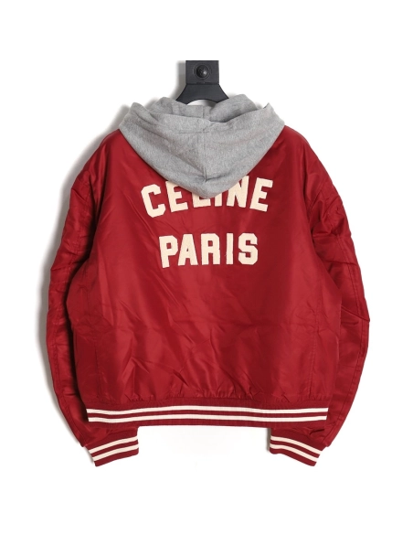 Celine embroidered lettering hooded jacket,Cheap Replica Reps Celine