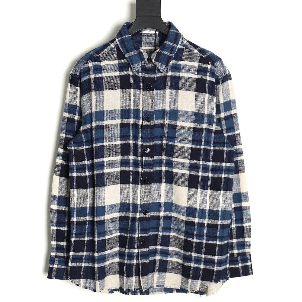Celine flannel checked shirt with fringed hem,Cheap Replica Reps Celine
