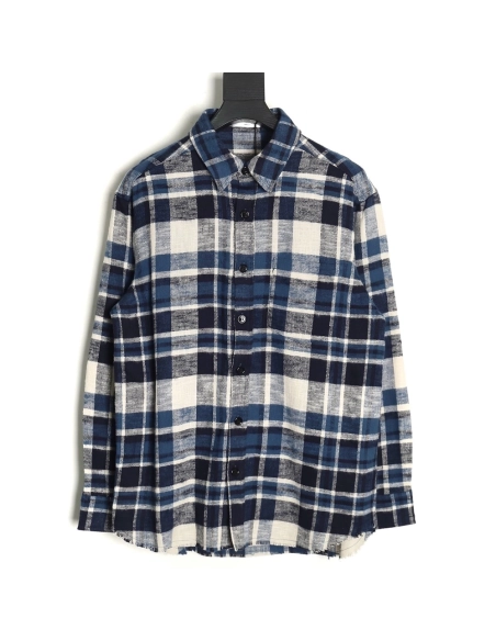 Celine flannel checked shirt with fringed hem,Cheap Replica Reps Celine