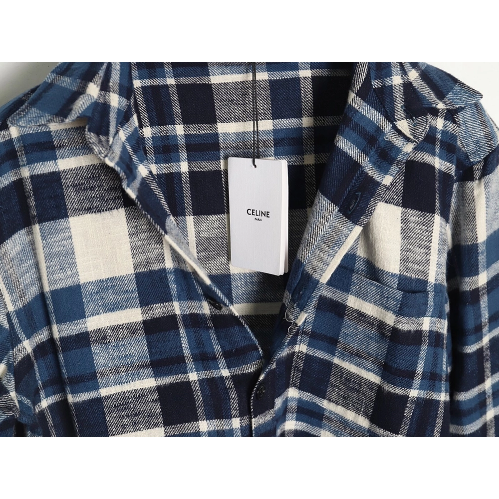 Celine flannel checked shirt with fringed hem,Cheap Replica Reps Celine
