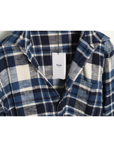 Celine flannel checked shirt with fringed hem,Cheap Replica Reps Celine