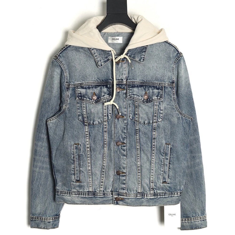 Celine patchwork hooded denim jacket,Cheap Replica Reps Celine