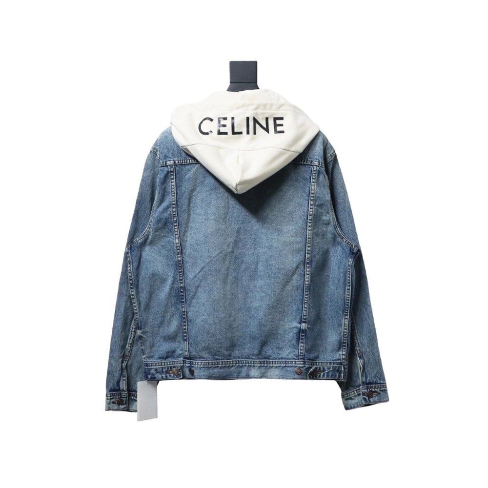 Celine patchwork hooded denim jacket,Cheap Replica Reps Celine