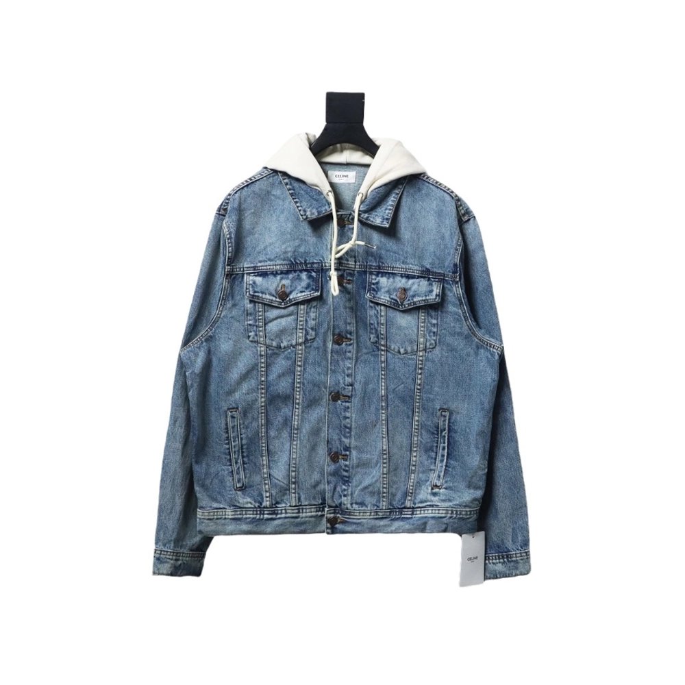 Celine patchwork hooded denim jacket,Cheap Replica Reps Celine