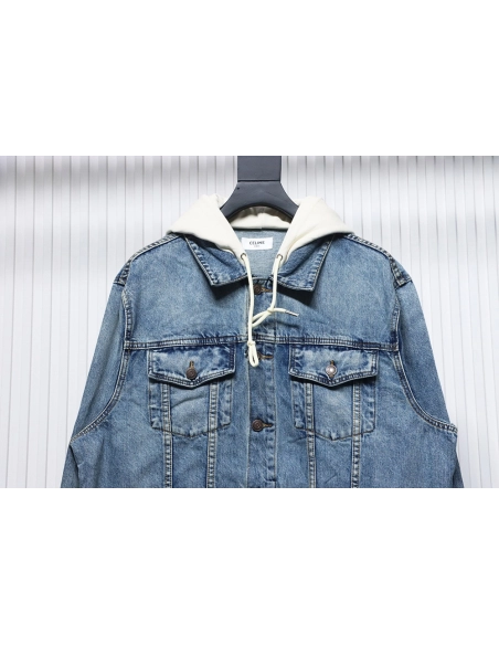 Celine patchwork hooded denim jacket,Cheap Replica Reps Celine