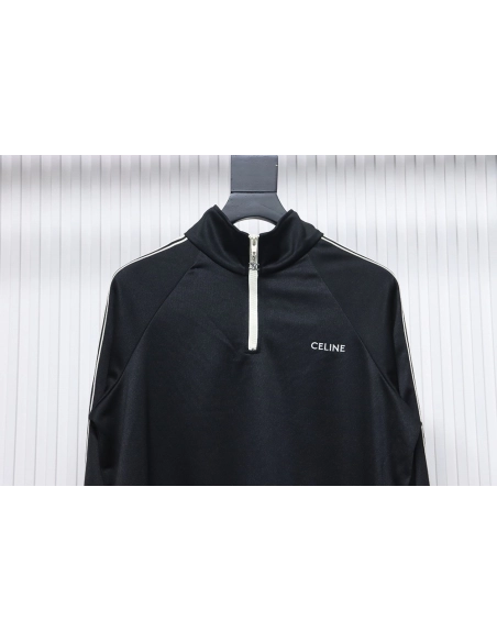 Celine lettering embroidered halfzip sweatshirt,Cheap Replica Reps Celine