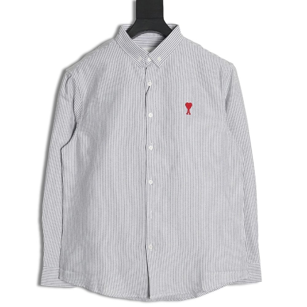 Ami small heart embroidered striped longsleeved shirt TSK2,Cheap Replica Reps Ami