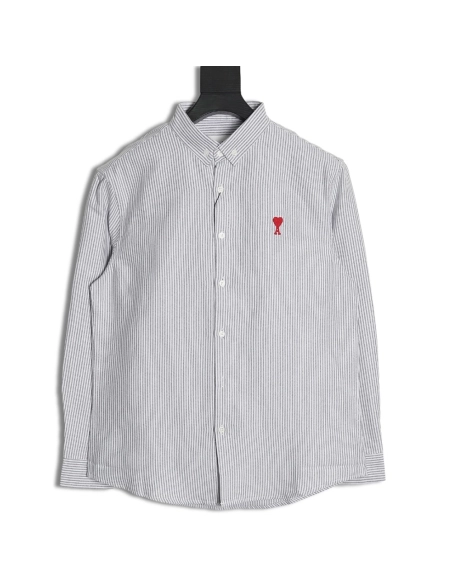Ami small heart embroidered striped longsleeved shirt TSK2,Cheap Replica Reps Ami