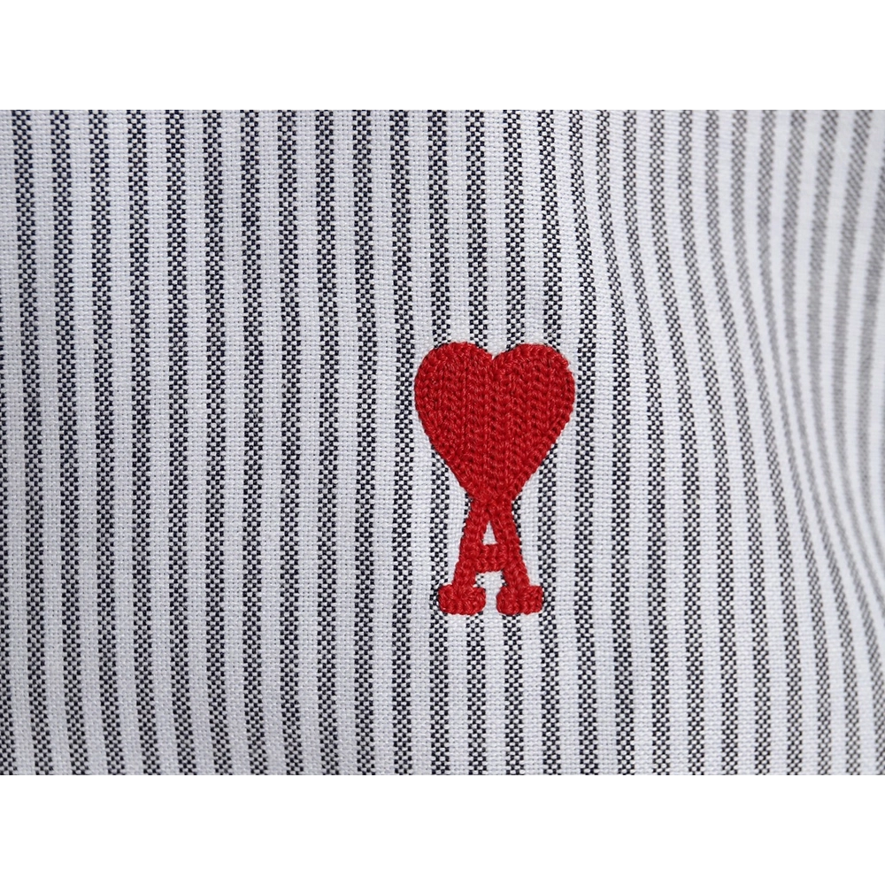 Ami small heart embroidered striped longsleeved shirt TSK2,Cheap Replica Reps Ami