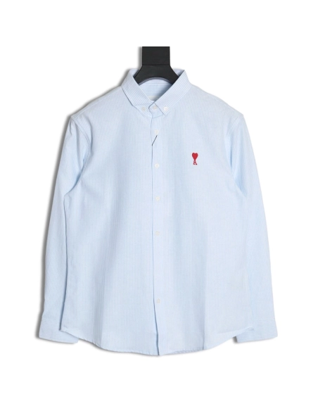 Ami small heart embroidered striped longsleeved shirt,Cheap Replica Reps Ami