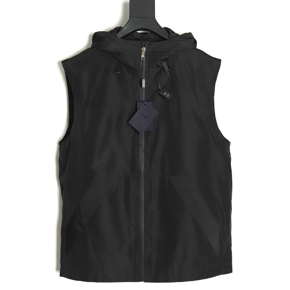 Prada side red trim detachable hooded jacket TSK1,Cheap Replica Reps Prada