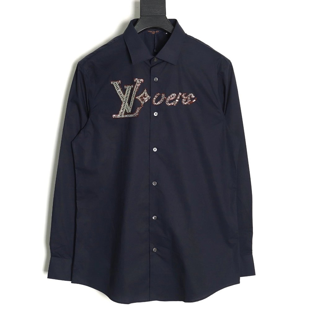 Louis Vuitton rhinestone logo shirt long sleeves TSK1,Cheap Replica Reps Louis Vuitton