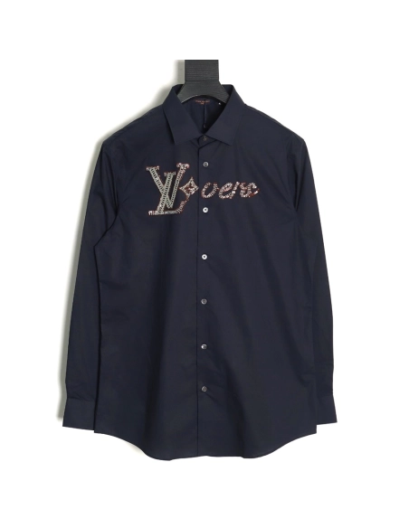 Louis Vuitton rhinestone logo shirt long sleeves TSK1,Cheap Replica Reps Louis Vuitton