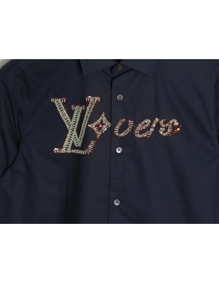 Louis Vuitton rhinestone logo shirt long sleeves TSK1,Cheap Replica Reps Louis Vuitton