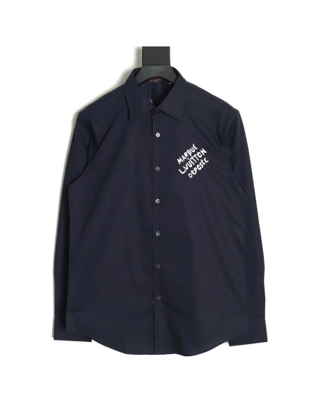 Louis Vuitton longsleeved shirt with lettering embroidery TSK1,Cheap Replica Reps Louis Vuitton