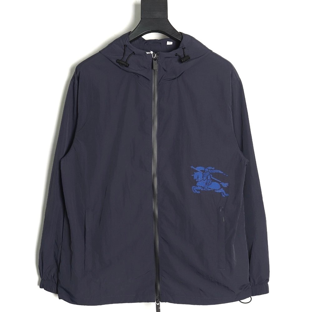 Burberry Warhorse Embroidered Thin Hooded Trench Jacket TSK1,Cheap Replica Reps Burberry