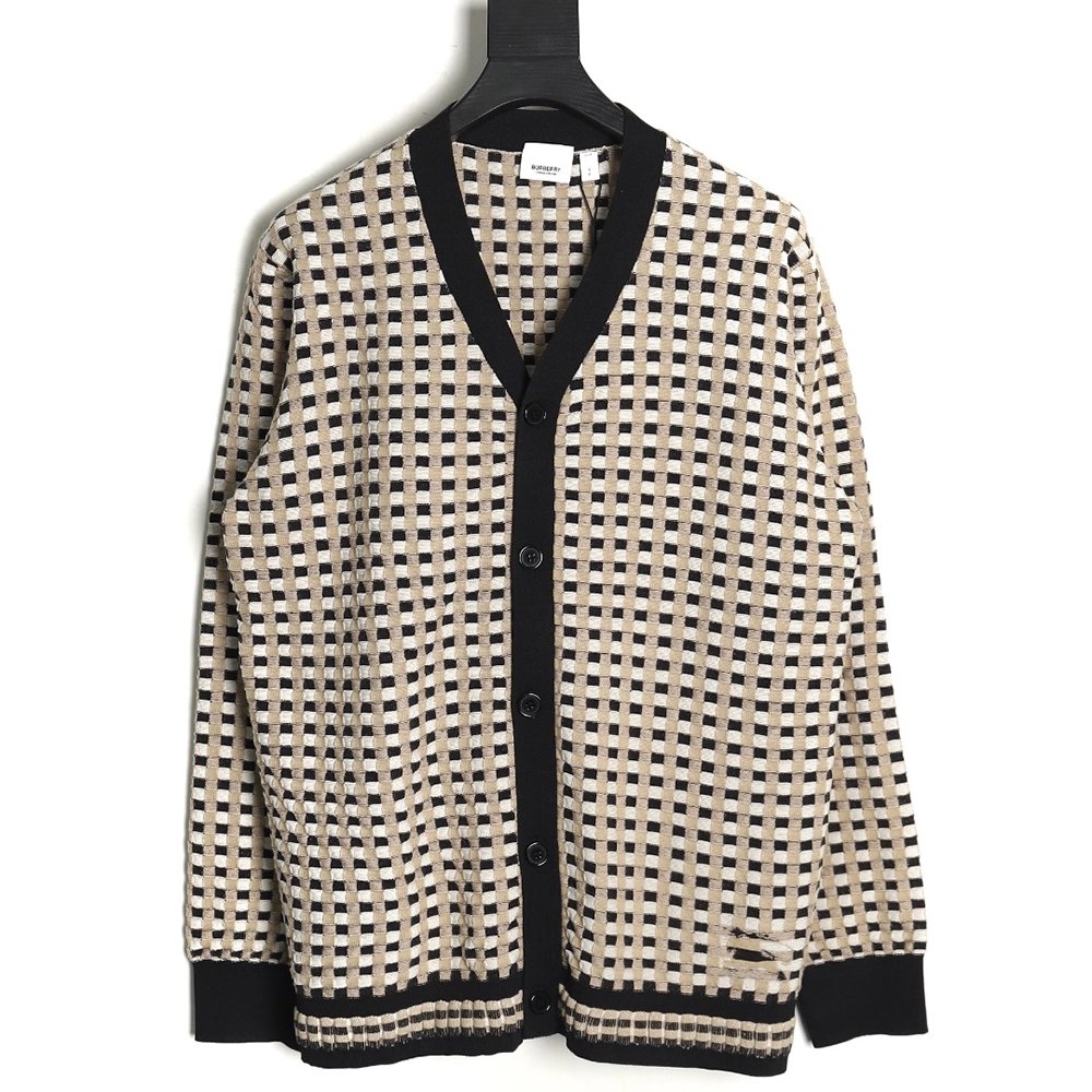 Burberry Black and white check Vneck knitted sweater cardigan,Cheap Replica Reps Burberry
