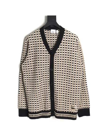 Burberry Black and white check Vneck knitted sweater cardigan,Cheap Replica Reps Burberry