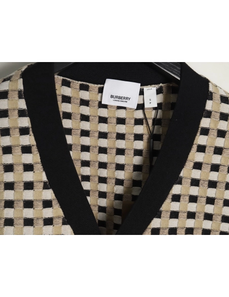 Burberry Black and white check Vneck knitted sweater cardigan,Cheap Replica Reps Burberry