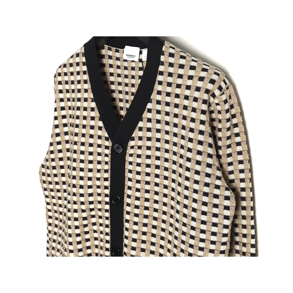 Burberry Black and white check Vneck knitted sweater cardigan,Cheap Replica Reps Burberry