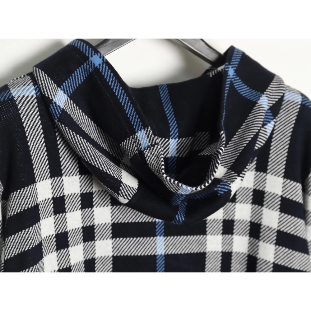 Burberry Blue Large Check Knit Hoodie,Cheap Replica Reps Burberry