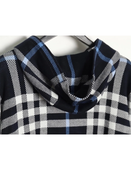 Burberry Blue Large Check Knit Hoodie,Cheap Replica Reps Burberry