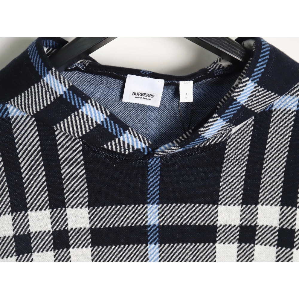 Burberry Blue Large Check Knit Hoodie,Cheap Replica Reps Burberry
