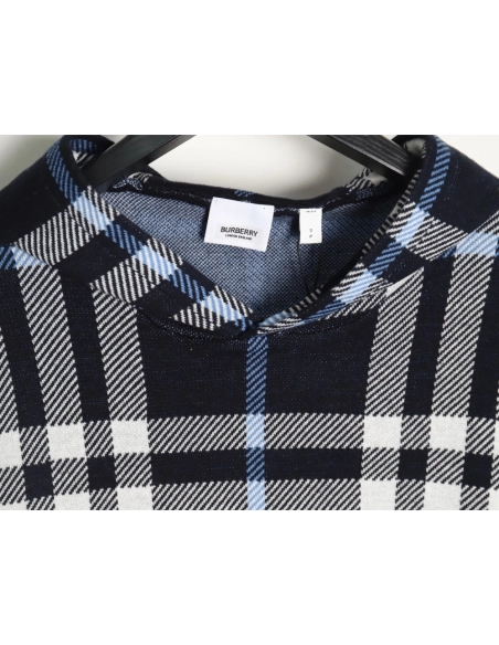 Burberry Blue Large Check Knit Hoodie,Cheap Replica Reps Burberry