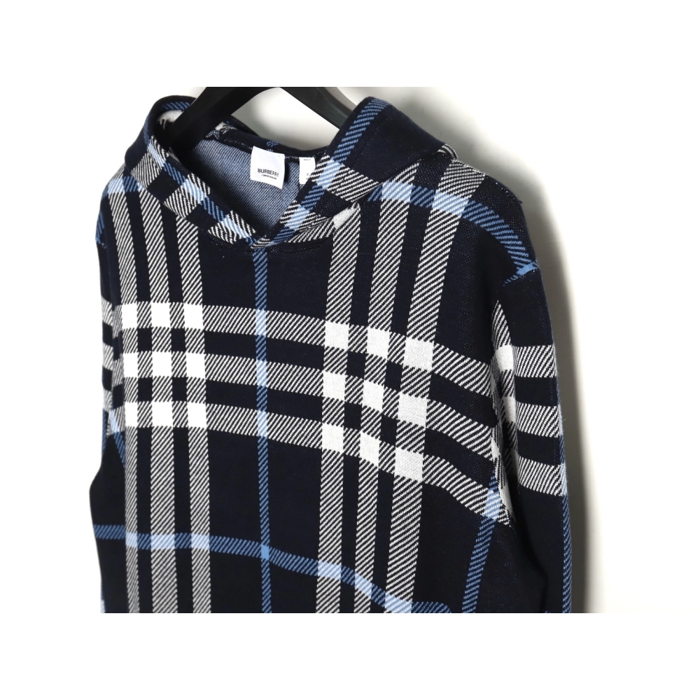Burberry Blue Large Check Knit Hoodie,Cheap Replica Reps Burberry
