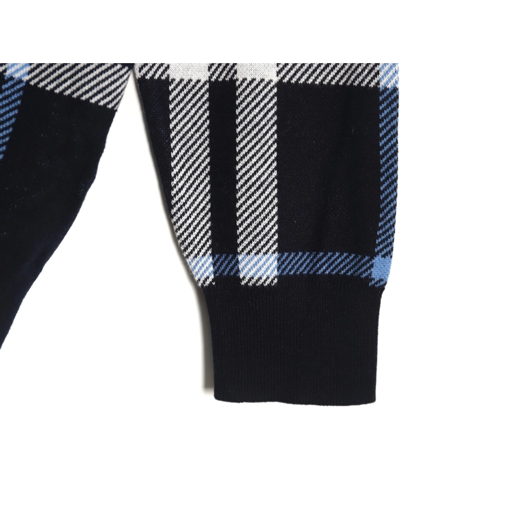 Burberry Blue Large Check Knit Hoodie,Cheap Replica Reps Burberry