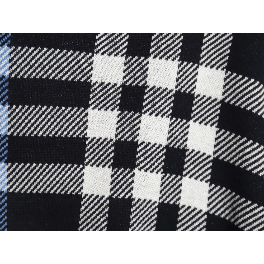 Burberry Blue Large Check Knit Hoodie,Cheap Replica Reps Burberry