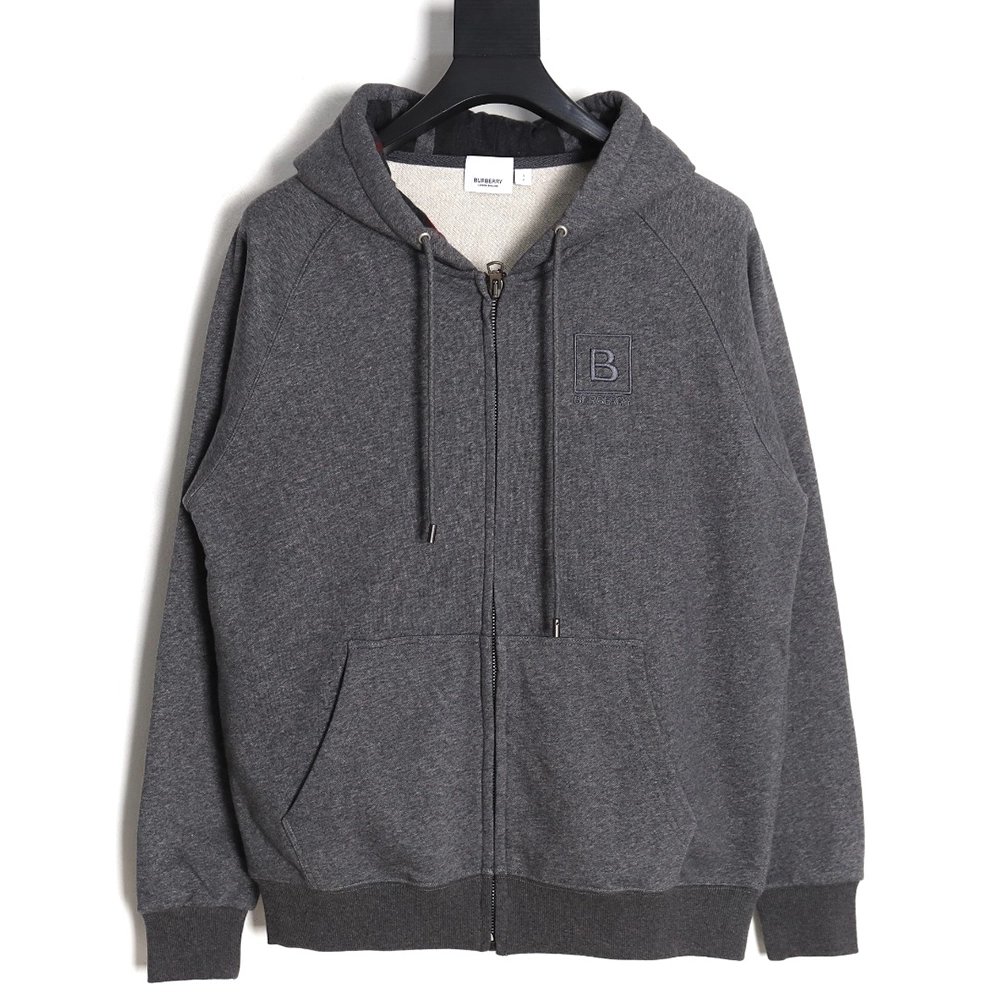 Burberry B Check Hooded ZipUp Hoodie TSK1,Cheap Replica Reps Burberry