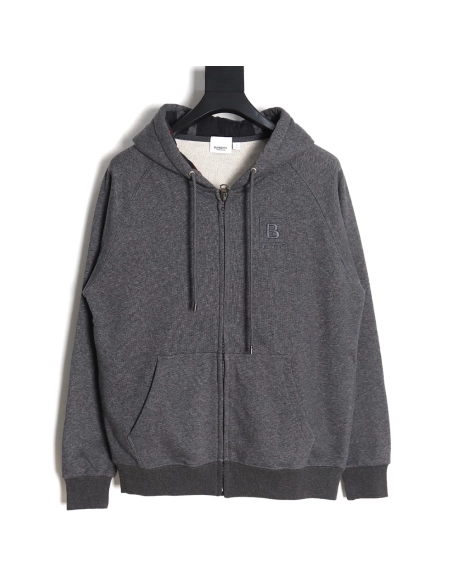 Burberry B Check Hooded ZipUp Hoodie TSK1,Cheap Replica Reps Burberry