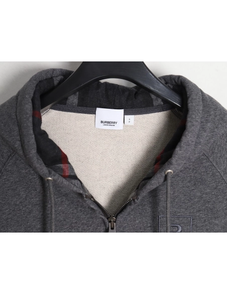 Burberry B Check Hooded ZipUp Hoodie TSK1,Cheap Replica Reps Burberry