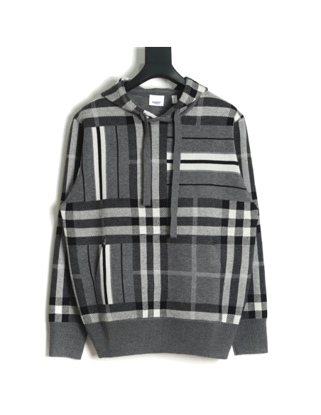 Burberry Grey Striped Knit Hoodie,Cheap Replica Reps Burberry