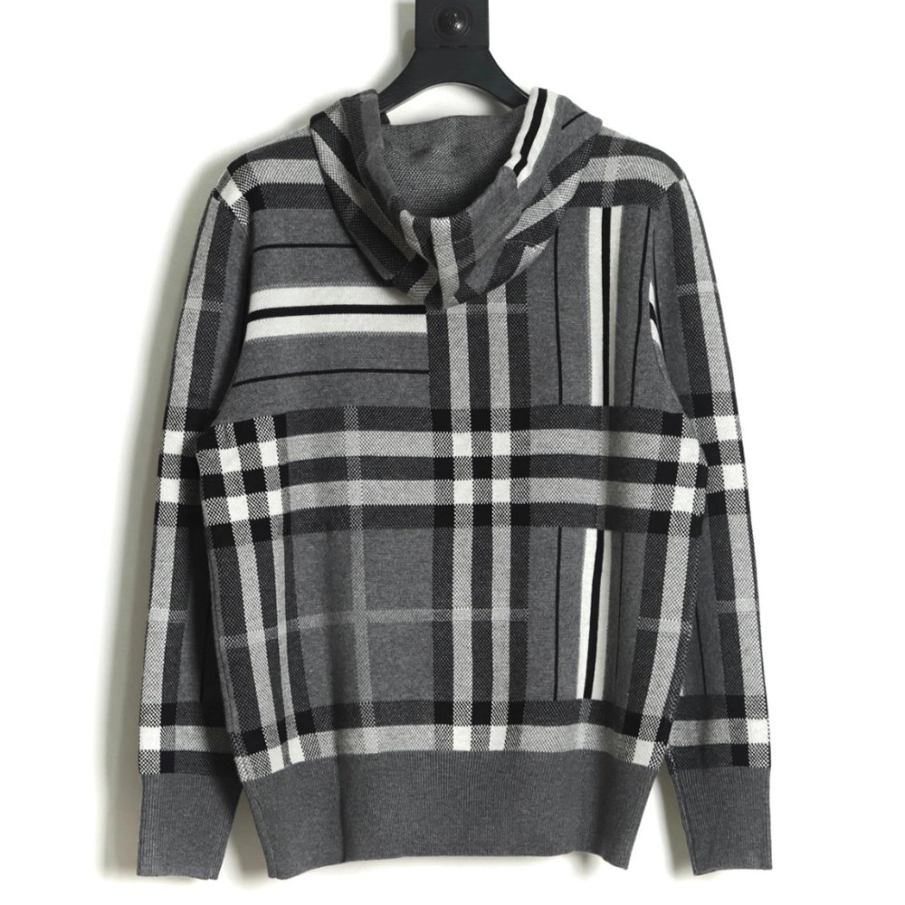 Burberry Grey Striped Knit Hoodie,Cheap Replica Reps Burberry