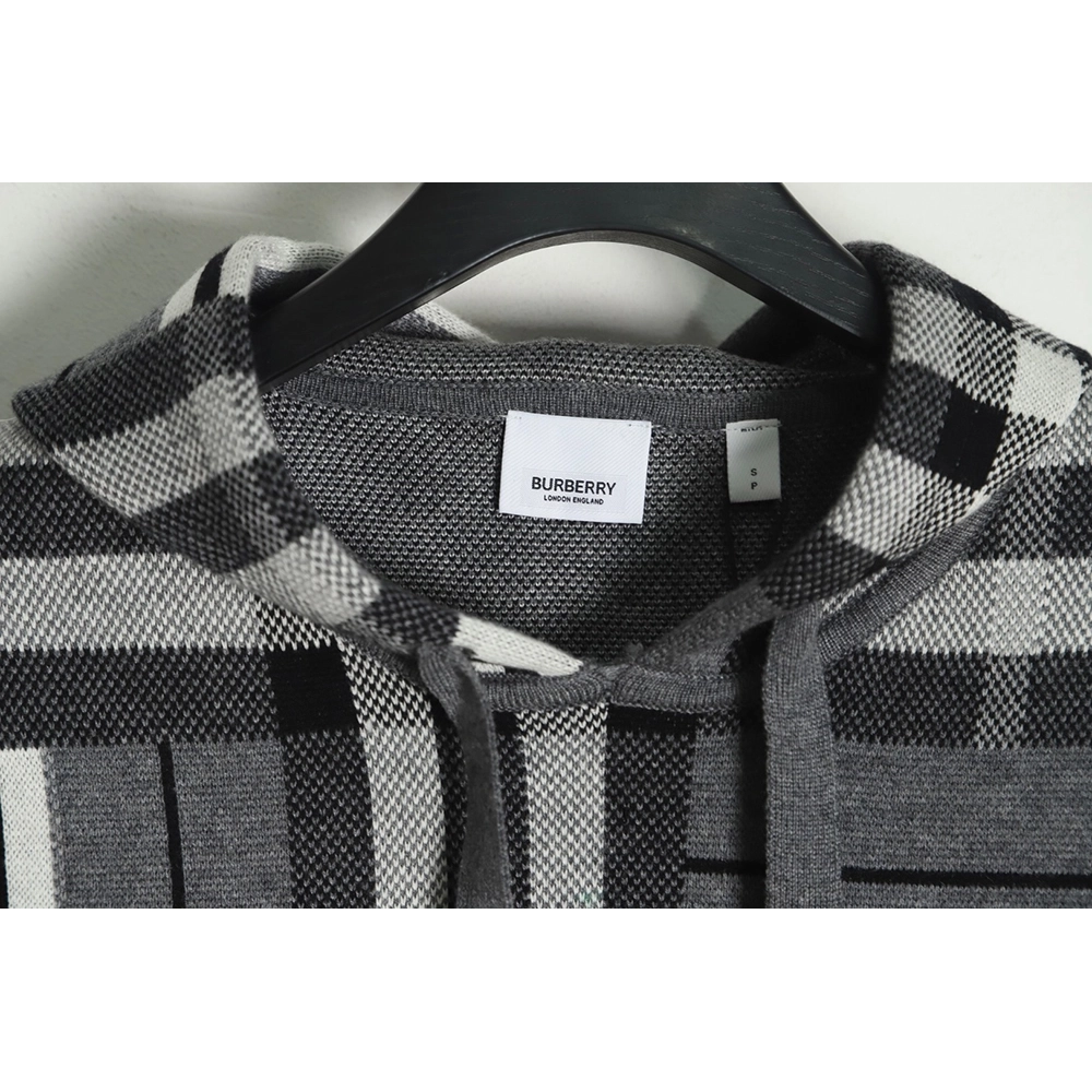 Burberry Grey Striped Knit Hoodie,Cheap Replica Reps Burberry
