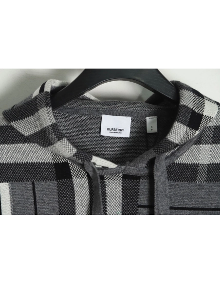 Burberry Grey Striped Knit Hoodie,Cheap Replica Reps Burberry