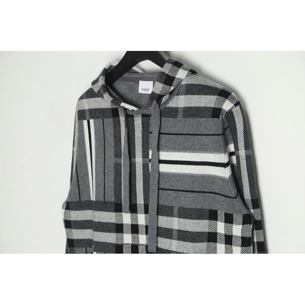 Burberry Grey Striped Knit Hoodie,Cheap Replica Reps Burberry