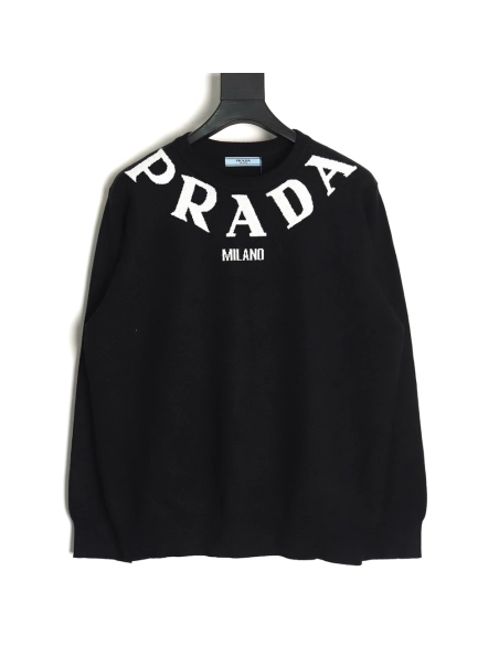 Prada chest necklace letter jacquard sweater,Cheap Replica Reps Prada
